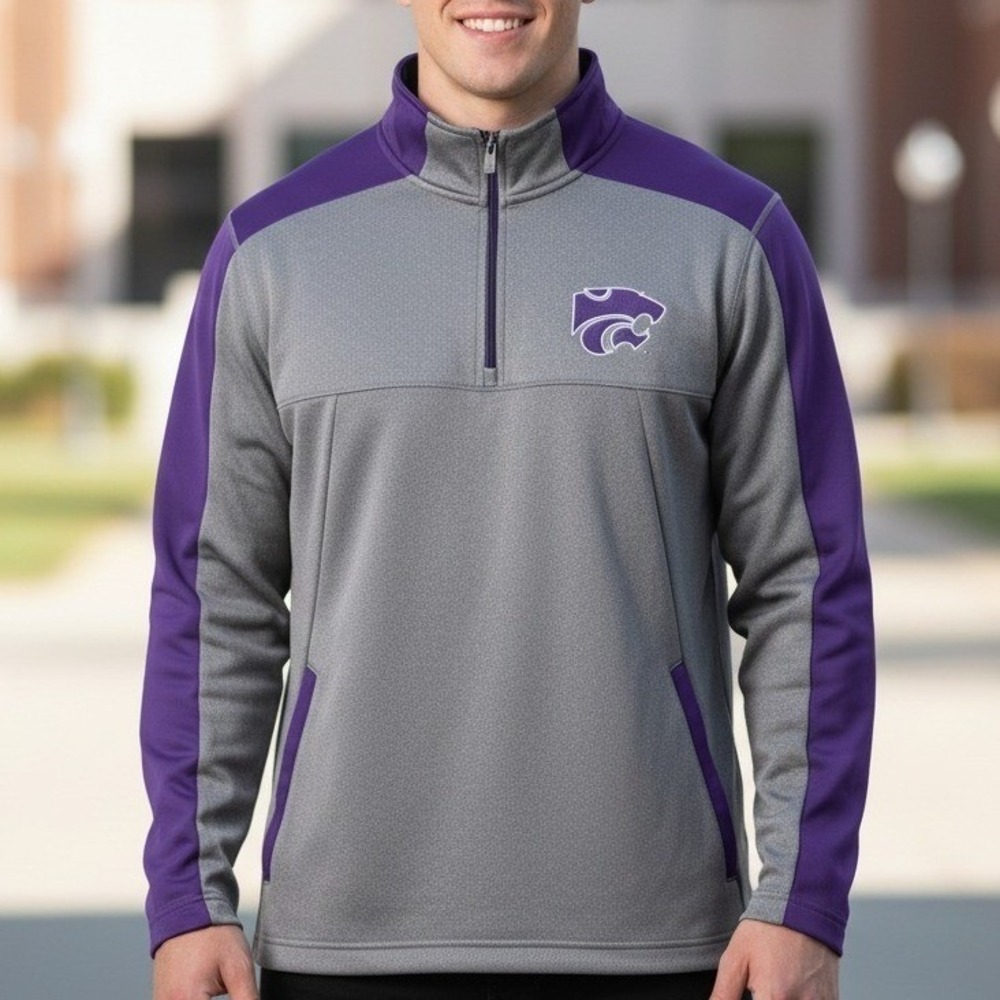 Kansas State Wildcats | Gen2 | Gray Purple 1/4 Zip | Mens | Pullover Jacket | M